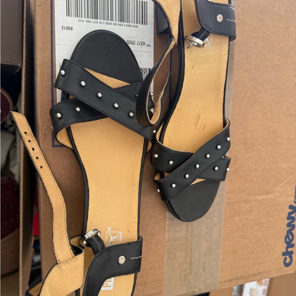 PIKOLINOS Black and Tan Studded Sandals with Ankle Strap